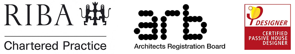 Accreditations: RIBA Chartered Practice, Architects Registration Board (ARB), Certified Passive House Designer